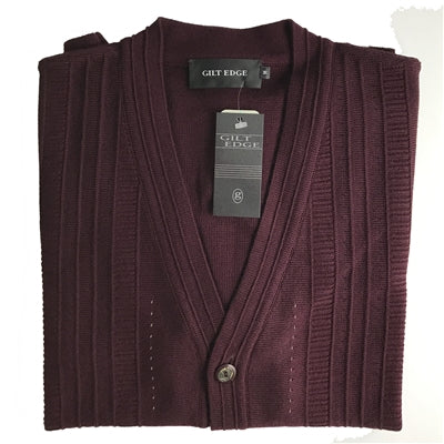 Gilt Edge - Burgundy 50% Wool Button Thru Cardigan 9192