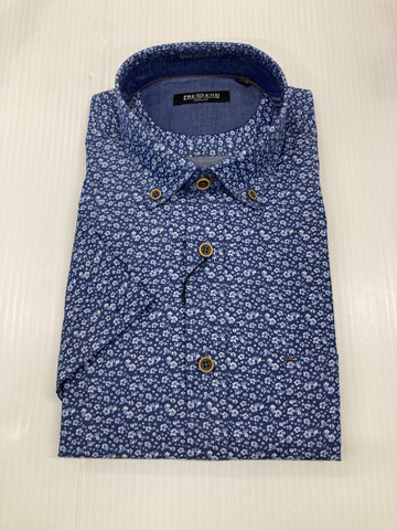 Pre End - Sigfred Fine Blue Short Sleeve Shirt 100356 7113