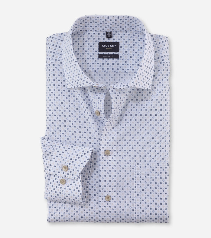 Olymp - White Pattern Long Sleeve Shirt 1212 74 22