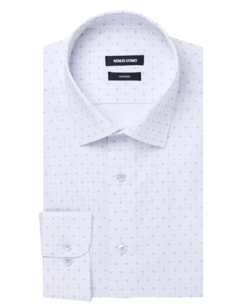 Remus Uomo - White Blue Tapered Long Sleeve Shirt 18739 12