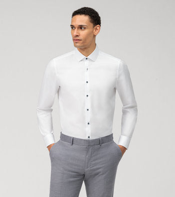 Olymp - White Body Fit Shirt Navy Buttons 2114 44 00