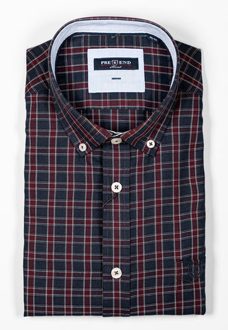 Pre End - Dark Purple PolyCotton Check Shirt 100507 8017