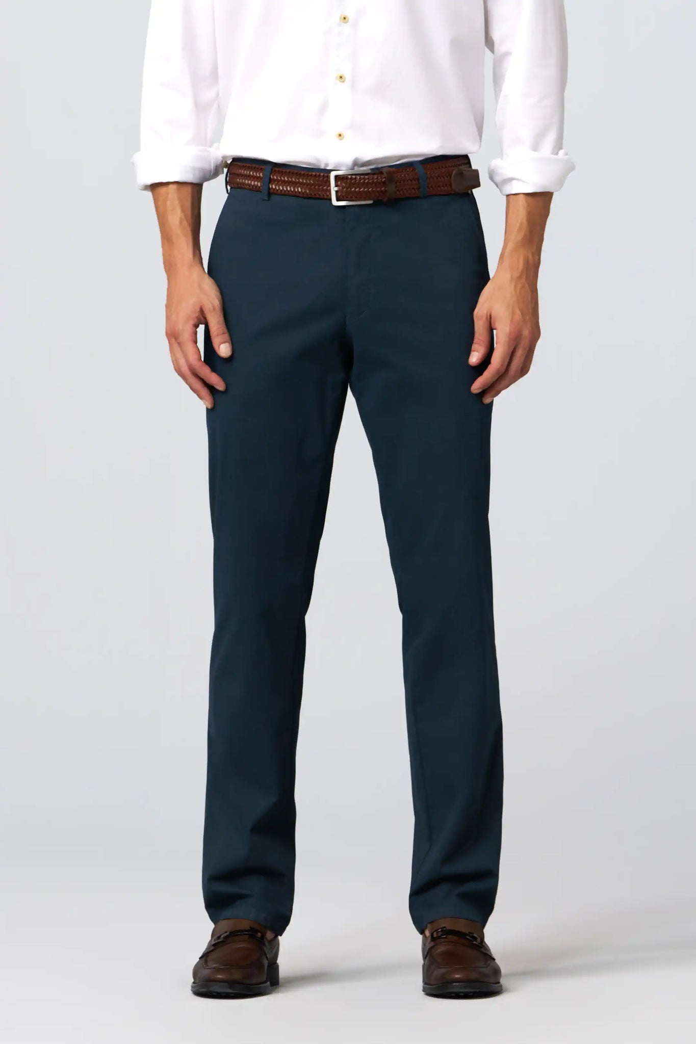 Meyer - Navy Pattern Oslo Fit Cotton Chino Trousers 5055 18