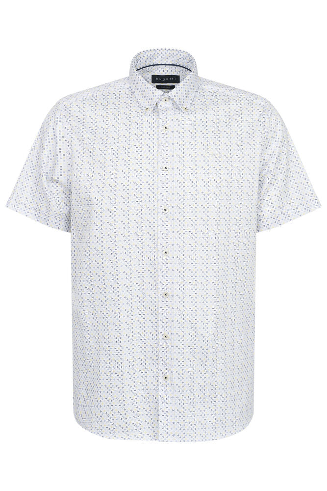Bugatti Shirt - White Yellow Short Sleeve Shirt 9450 78509C 620