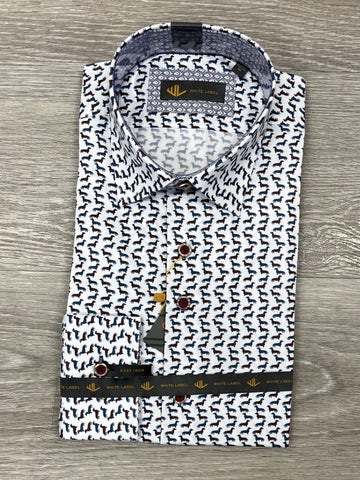 White Label - Navy/ Burgundy Dachshund Print Shirt 82149