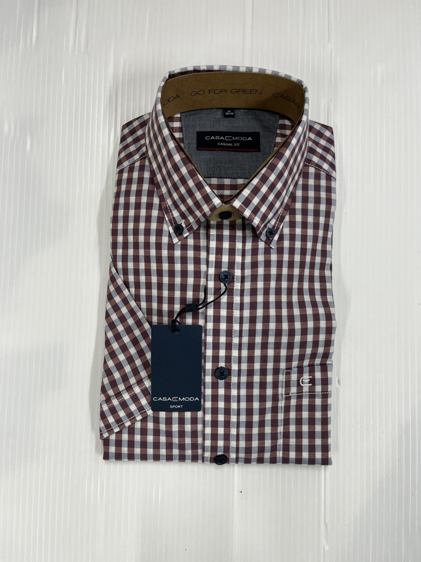 Casa Moda -  Burgundy Check Short Sleeve Shirt 954389300 400