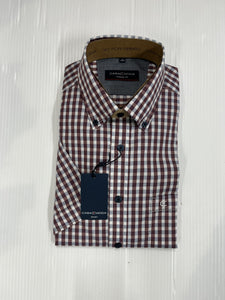 Casa Moda -  Burgundy Check Short Sleeve Shirt 954389300 400