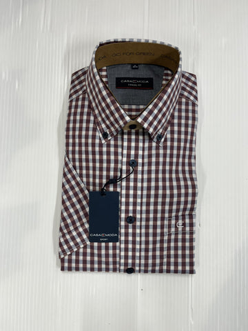 Casa Moda -  Burgundy Check Short Sleeve Shirt 954389300 400