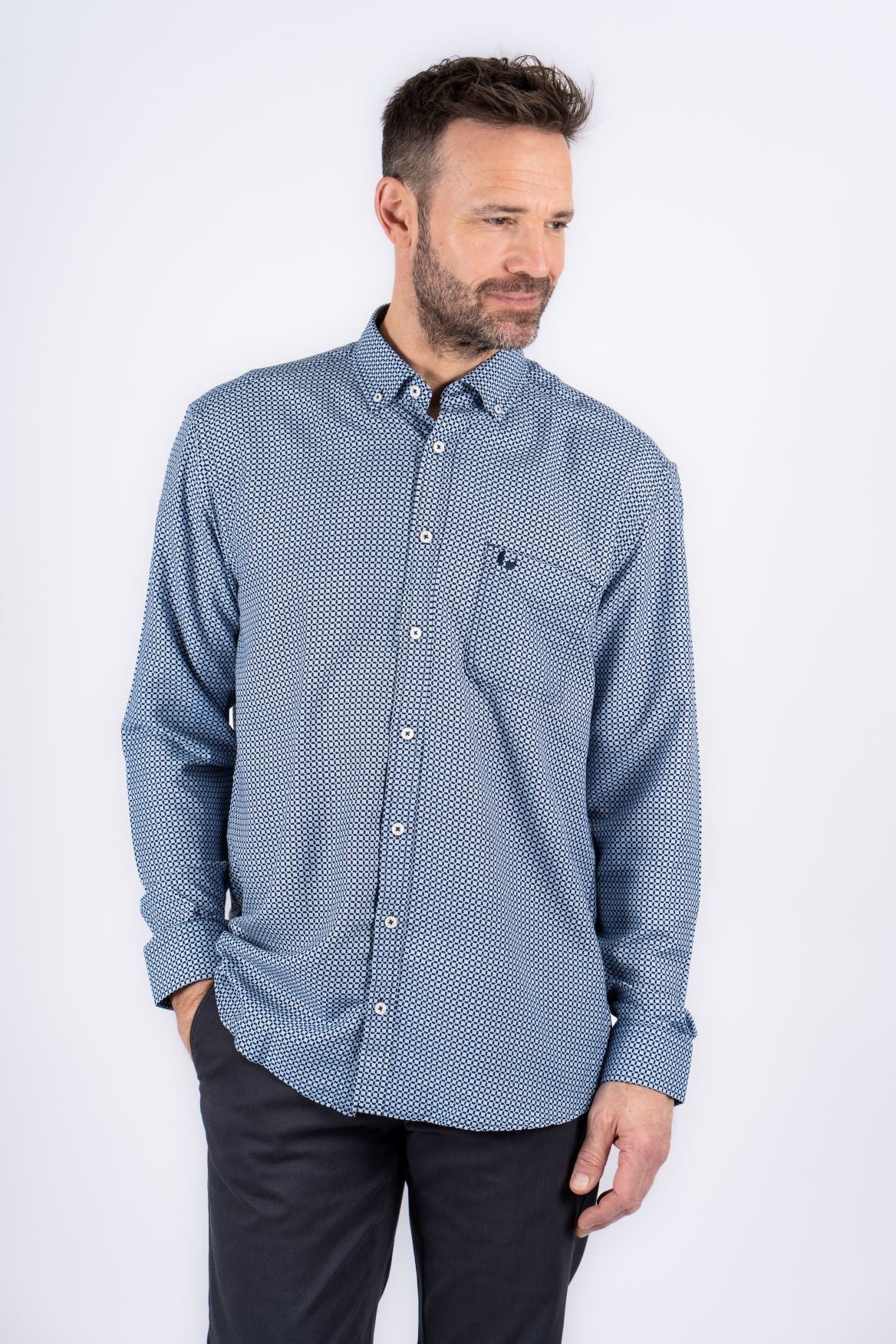 Pre End -  Water Blue Brent Long Sleeve Shirt 100536 7114