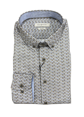 Bugatti Shirt - Blue/Beige Patterned Shirt 38505 330