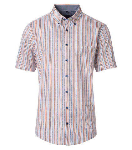 Casa Moda -  Orange Striped Short Sleeve Shirt 954392700 450