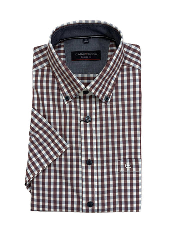 Casa Moda -  Burgundy Check Short Sleeve Shirt 954389300 400