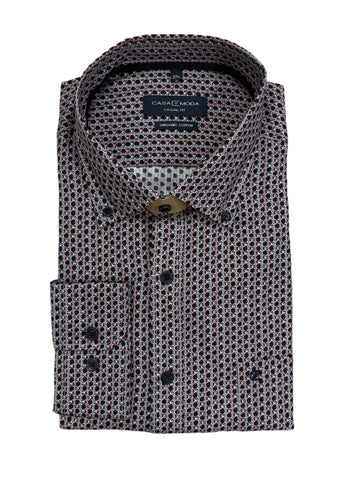 Casa Moda - Garnet Red Self Pattern Shirt 434113900 400