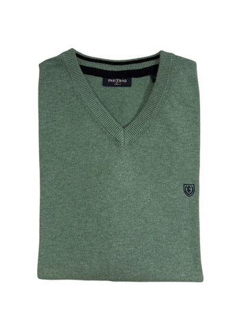 Pre End - New Hampton V Neck Knitwear Field Green Mix 100519 5547