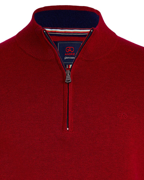 Andre Quarter Zip Knit- Tory - Cherry
