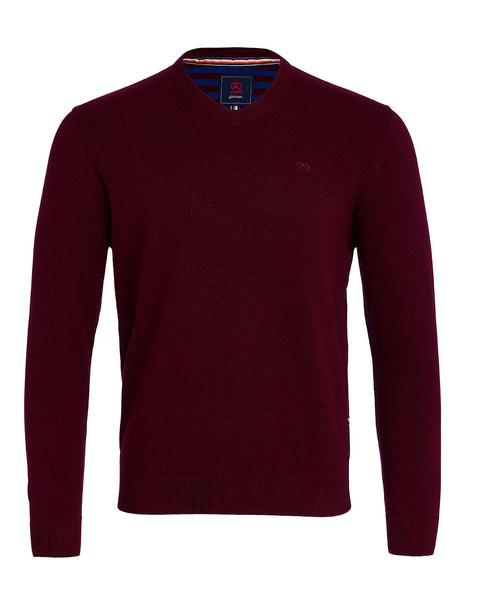 Andre - Valencia Burgundy V  Neck Knitwear