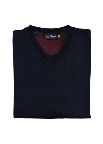 Zazzi - Navy V Neck Cotton Knitwear 8874
