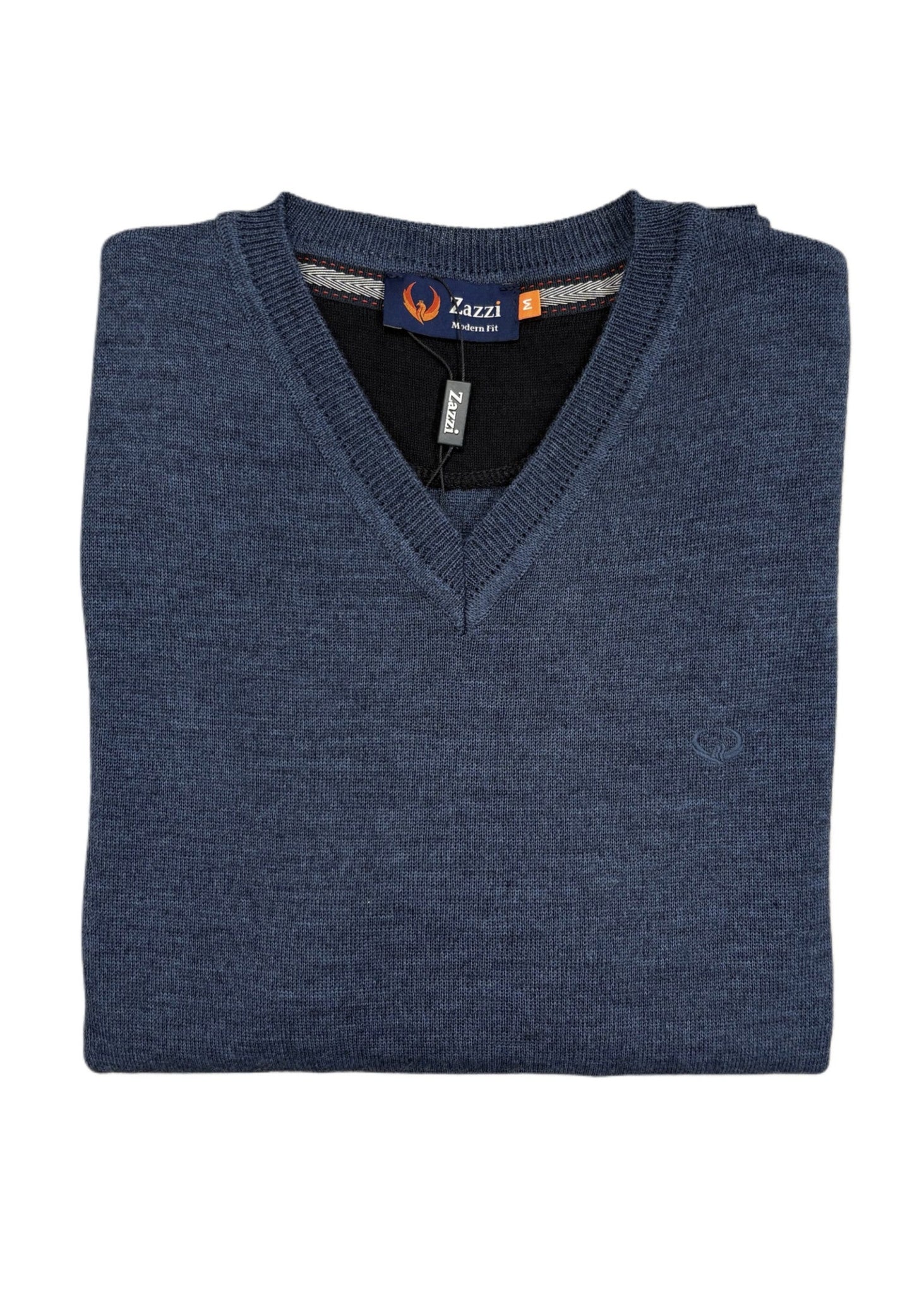 Zazzi - Denim Blue V Neck Cotton Knitwear 8874