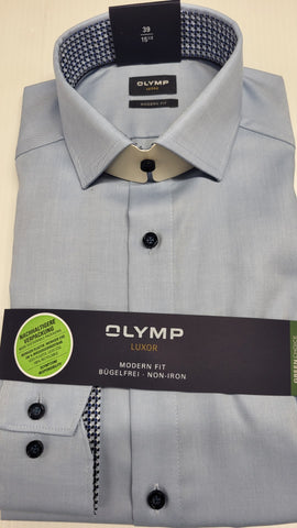 Olymp - Blue Modern Fit Shirt With Navy Buttons 2810 37 11