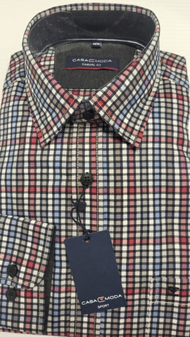 Casa Moda - Garnet Red Check Casual Shirt 434113500 400