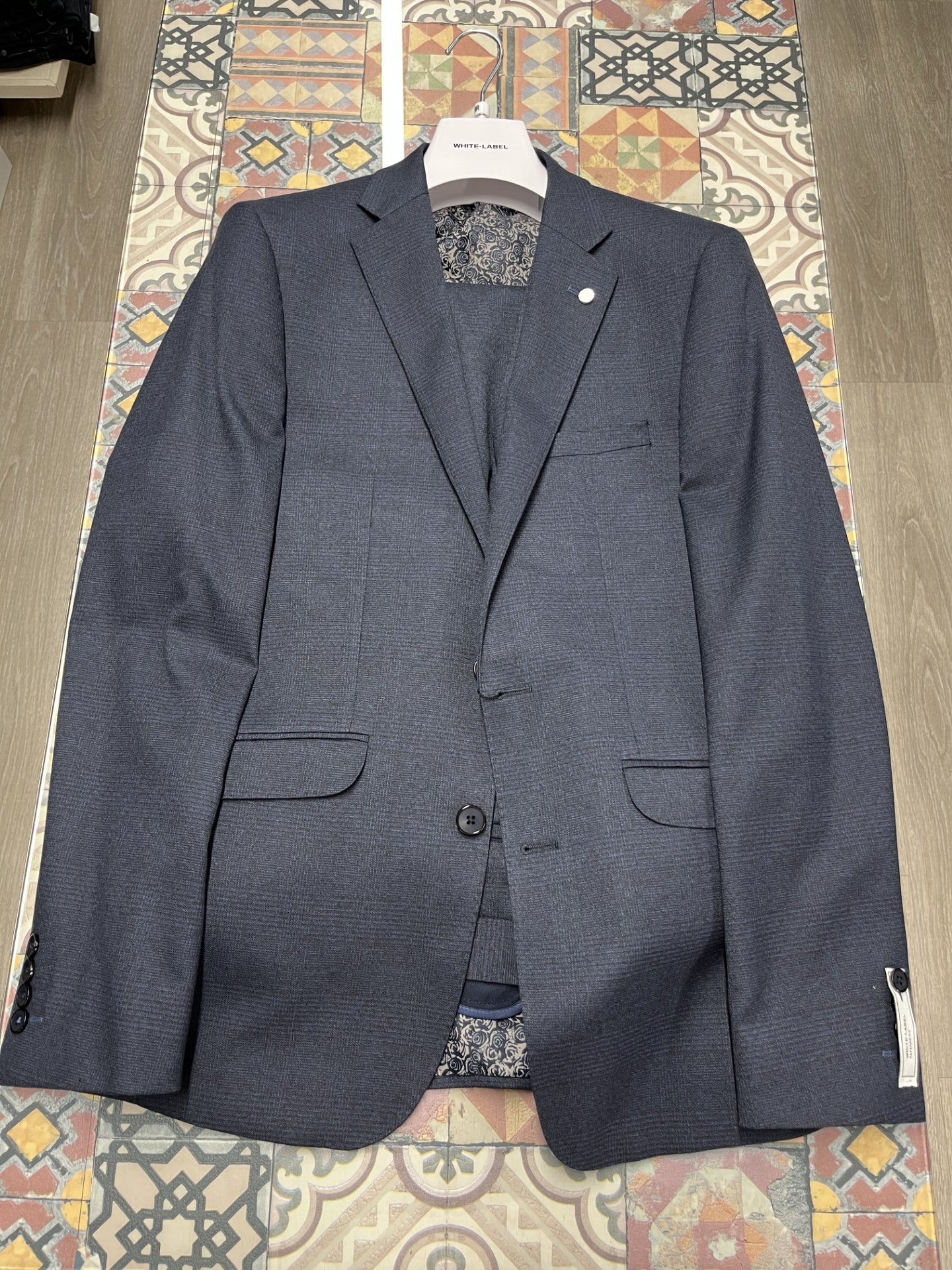 White Label - Navy 3 Piece Check Suit 85088