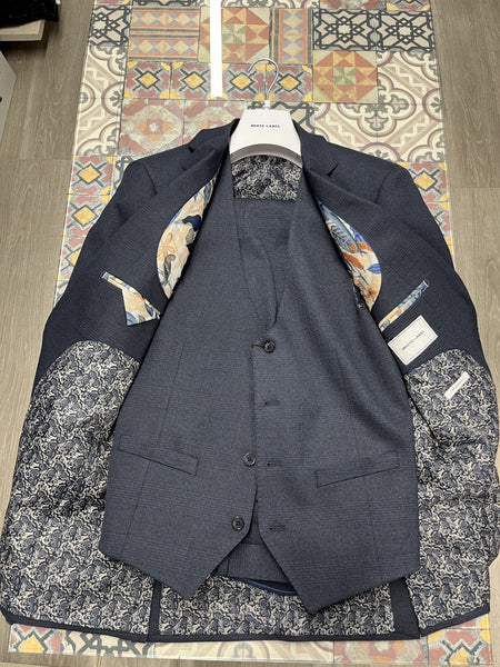 White Label - Navy 3 Piece Check Suit 85088