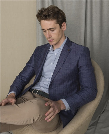 Magee Linen Mix Blue Herringbone Sports Jacket 54993