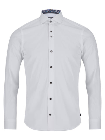 Remus Uomo - white Stretch Formal Shirt with Navy buttons and Trim 13140 01