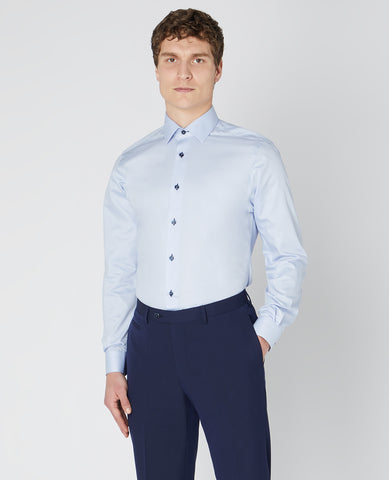 Remus Uomo - Blue Tapered Fit Formal Shirt With Navy Buttons And Trim 17036 22