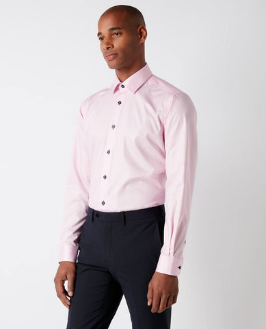 Remus Uomo - Pink Tapered Fit Formal Shirt Navy Buttons and Trim 17036 63