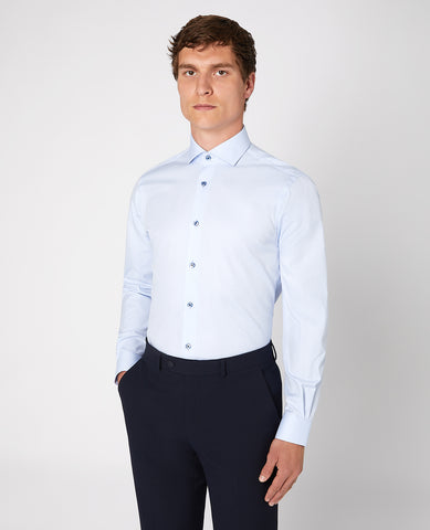 Remus Uomo - Blue Tapered Fit Waffle Formal Shirt 18651 21