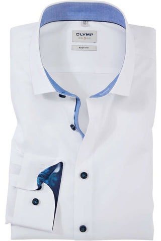 Olymp - White Cotton Stretch Shirt with navy Buttons 2090 34 00 Body Fit