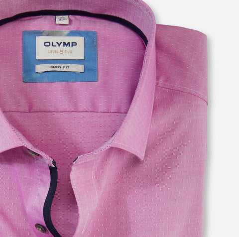 Olymp - Body Fit Pink Micro Pattern Shirt with Brown Button 2120 34 95