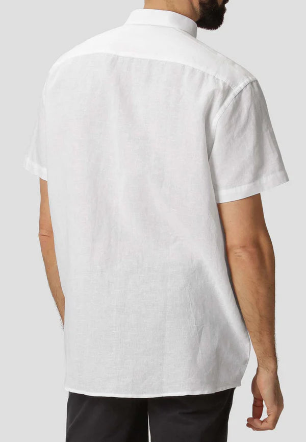Pre End - frey White Linen Blend Short Sleeve Shirt 100178 1001