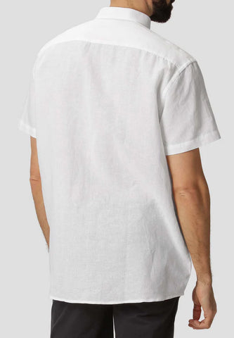 Pre End - frey White Linen Blend Short Sleeve Shirt 100178 1001