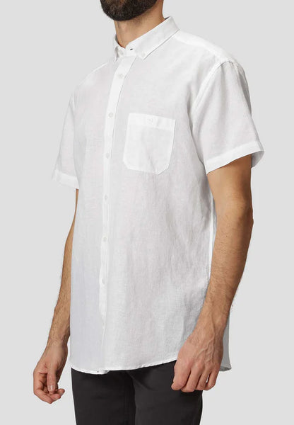 Pre End - frey White Linen Blend Short Sleeve Shirt 100178 1001