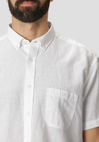 Pre End - frey White Linen Blend Short Sleeve Shirt 100178 1001
