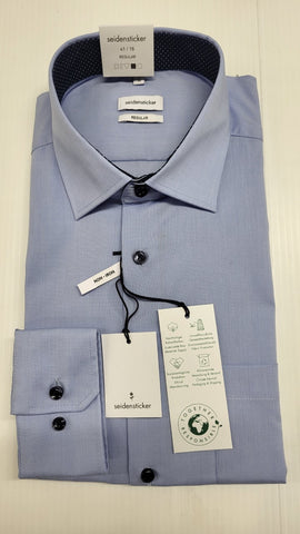 Seidensticker - Blue Regular Fit Shirt with Navy Buttons and Trim 193690 10