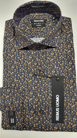 Remus Uomo - Navy and Gold Floral Print Shirt 13158 79