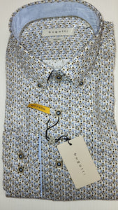 Bugatti Shirt - Blue/Beige Patterned Shirt 38505 330