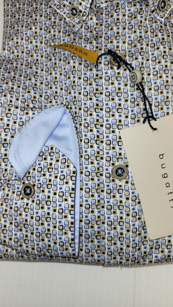 Bugatti Shirt - Blue/Beige Patterned Shirt 38505 330