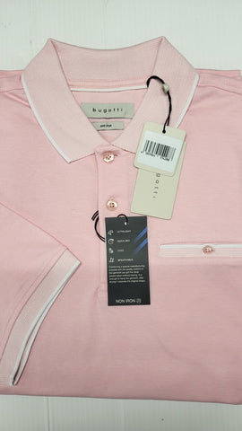 Bugatti - Pink Polo Shirt with Collar Detail and Chest Pocket 35091 710